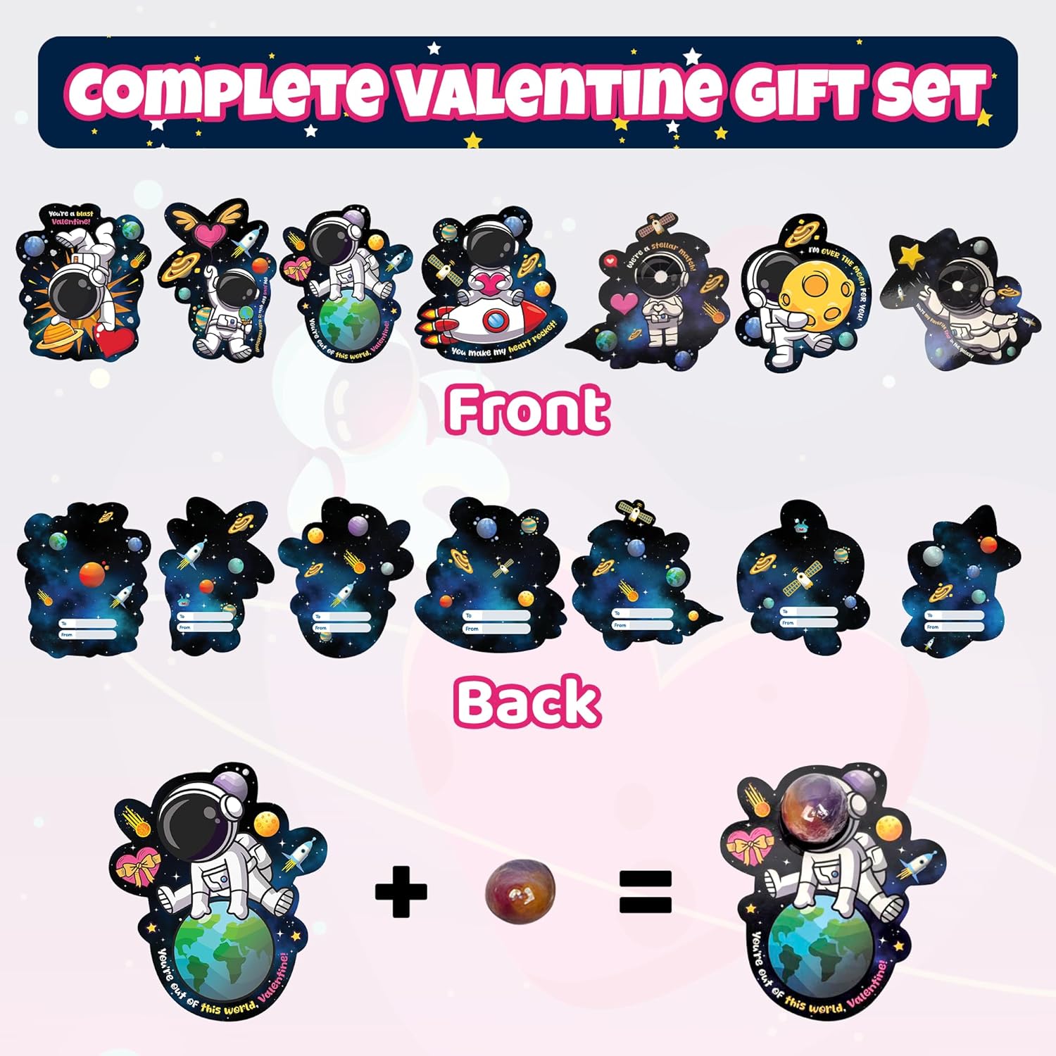 4E's Novelty Valentines Cards with Slimes for Kids (28 Pack) - Galaxy Slime Valentine, Astronaut Cards, Valentines Day Cards with Slimes Classroom Exchange, Slime Valentine Card Party Favors
