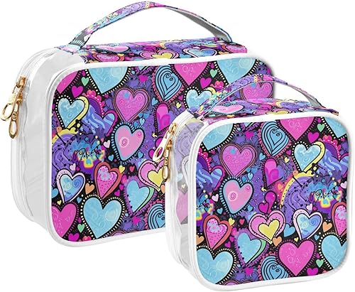 Miniatura 2 de Purple Pink Blue Heart Clear Toiletry Bag for Traveling,2 Pack Makeup Cosmetic Bag with Zipper,Travel Bag for Toiletries,Travel Essentials 21215307