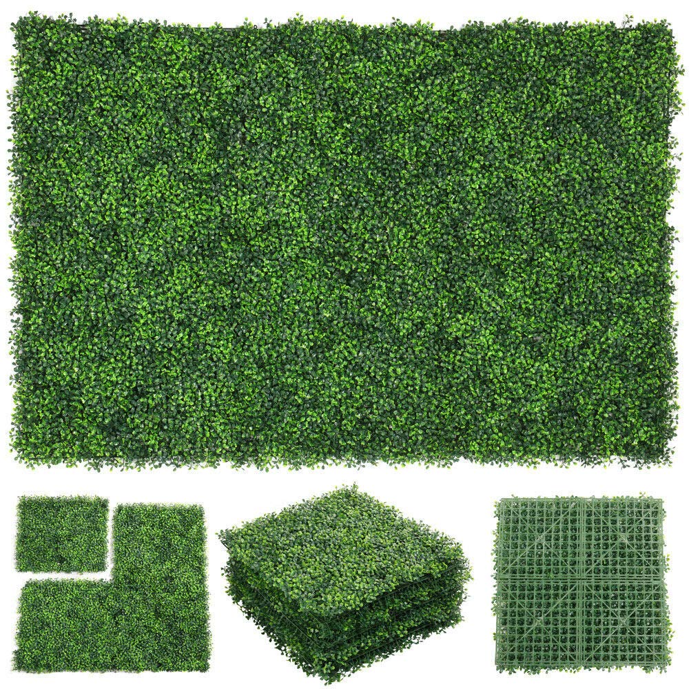 ZXMOTO 10" x 10" Artificial Boxwood Hedge Panels 24PCS Faux Greenery Wall Privacy Hedge Screen, Grass Wall Decoration Faux Greenery Wall Panel for Indoor Outdoor Garden Backyard Home Decor
