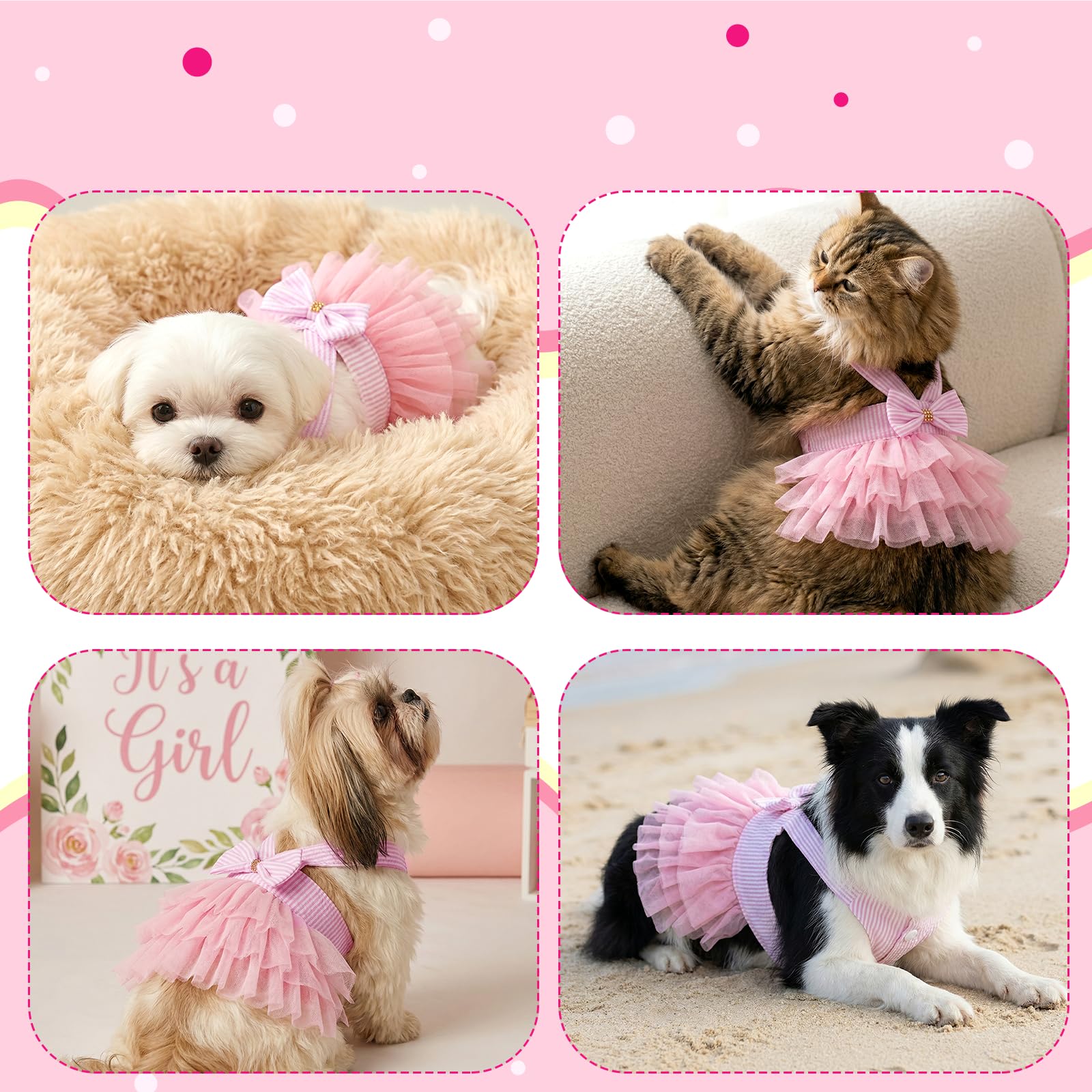 choyaxo Pink Dog Dress Cute Bowknot Tutu Pet Dress Summer Pet Clothe for Puppy Small Cats — view 5