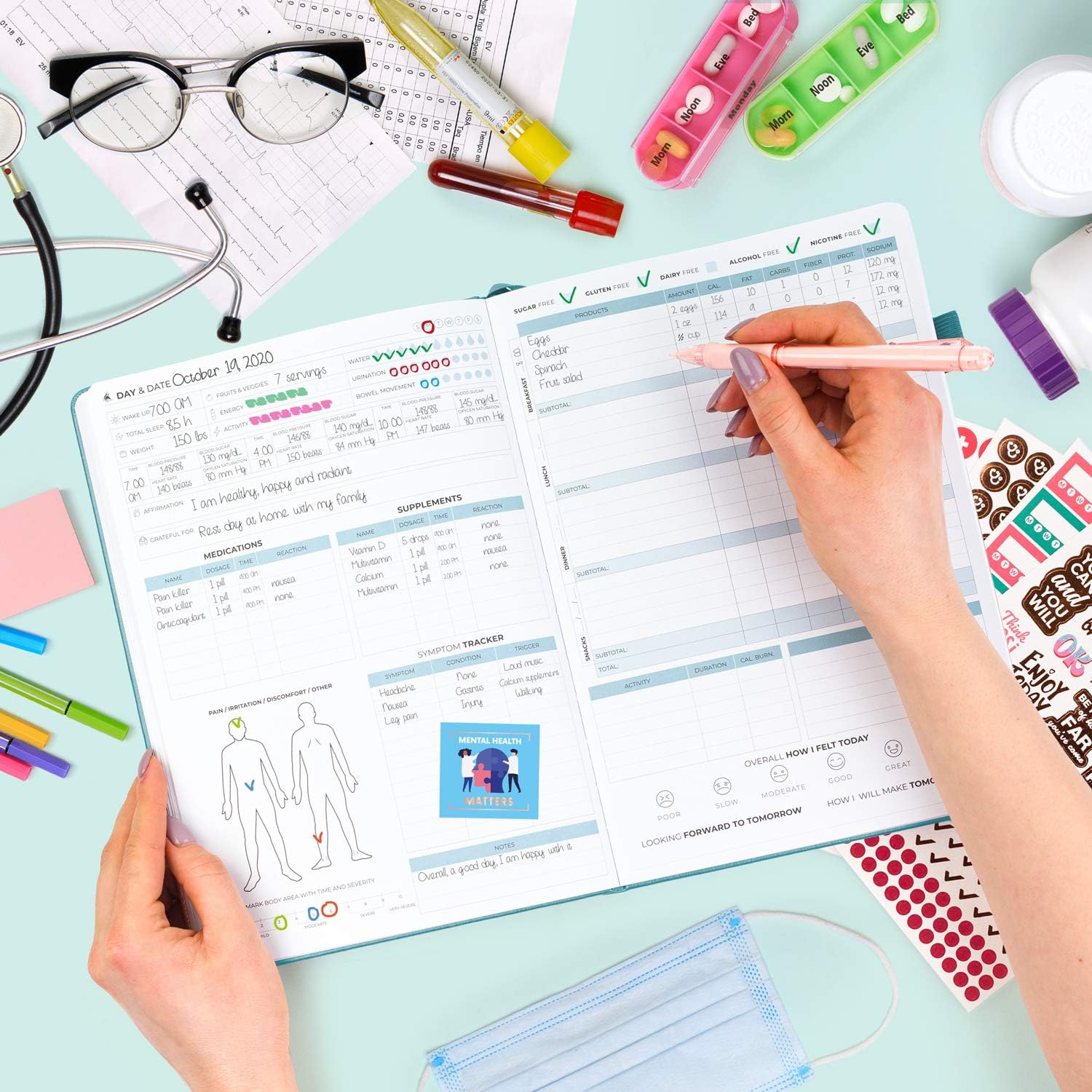 Clever Fox Medical Planner Daily – Health Diary Notebook, Wellness Journal & Self-Care Logbook, Lasts 3 Months, 7x10.5″ (Aquamarine)