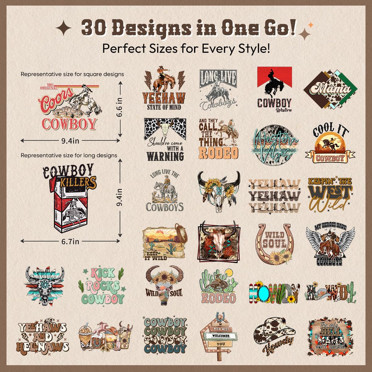 Amazon.com: Kaciola 30 Sheets Western Cowboy DTF Transfers Ready