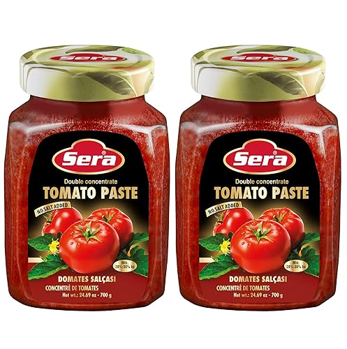 Sera Pasta de tomate doble concentrada de 24.7 onzas (paquete de 2) 100% natural Sin aditivos Sin conservantes Perfecto para pizza, sopa,