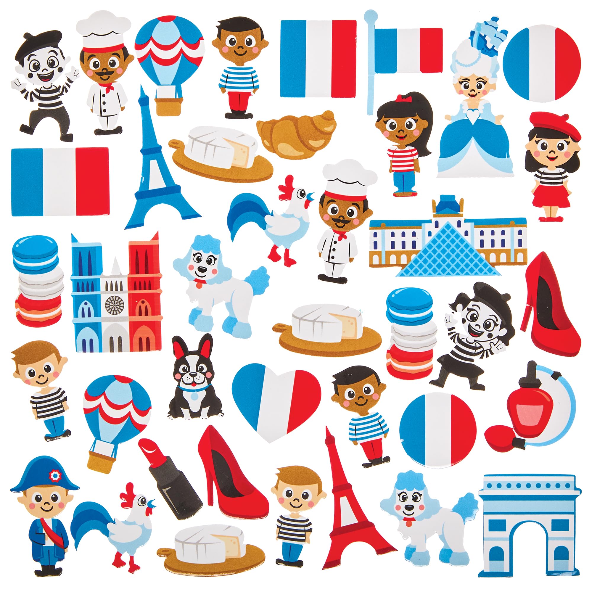 Baker Ross FN032 France Foam Stickers - Pack of 150, French Stickers for Kids Crafts and Cards, Multicolour