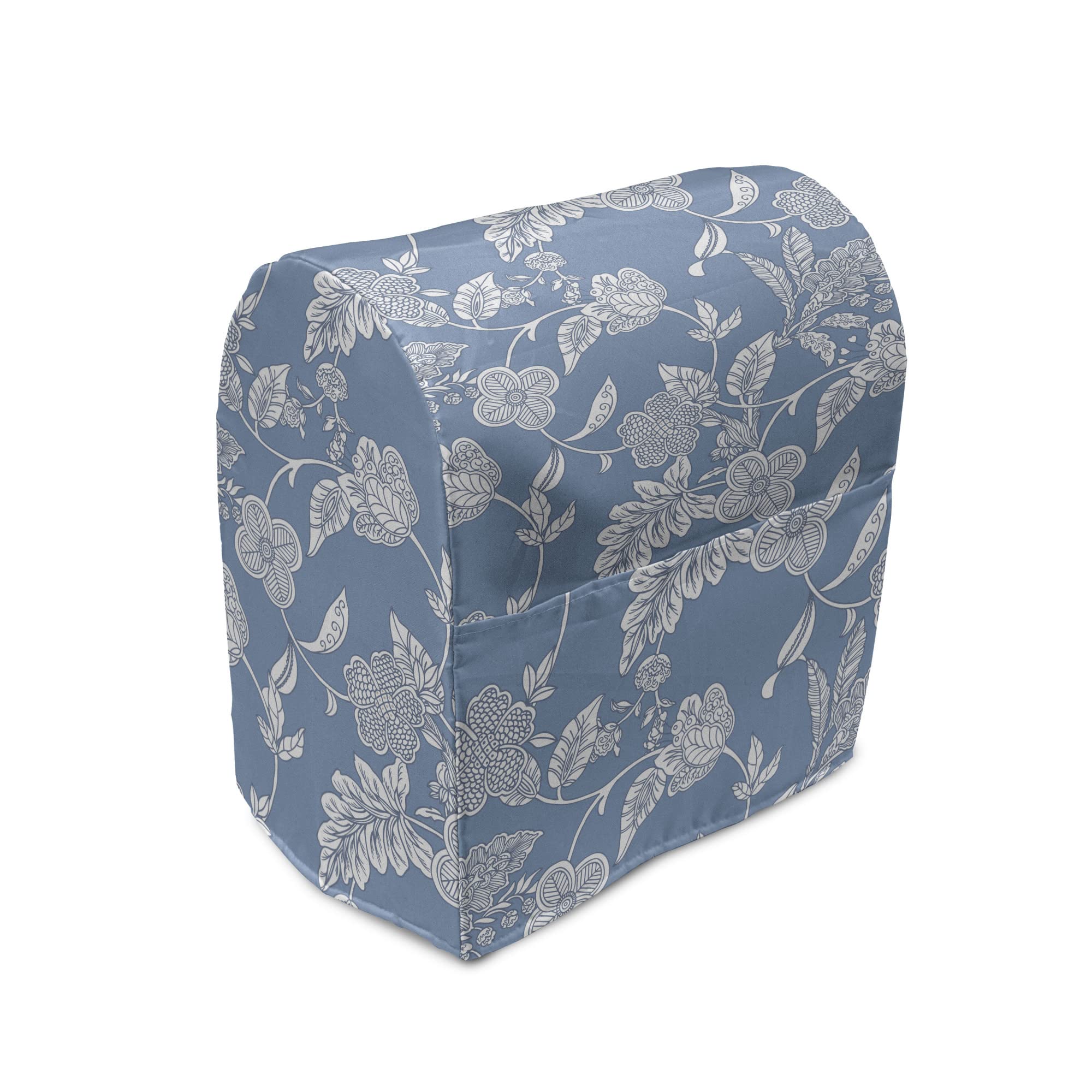 Ambesonne Blue and White Stand Mixer Cover, Illustration Flourishing Garden Flowers Pattern in Vintage Style, Kitchen Appliance Organizer Bag Cover with a Pocket, 6-8 Quarts, Blue White