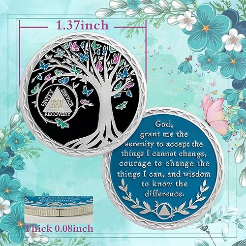 Miniatura 178 de Moneda de sobriedad de 2 años, árbol de la vida, medallón AA, Alcohólicos Anónimos, Ficha de aniversario, regalos de sobriedad para mujeres y 02 Años
