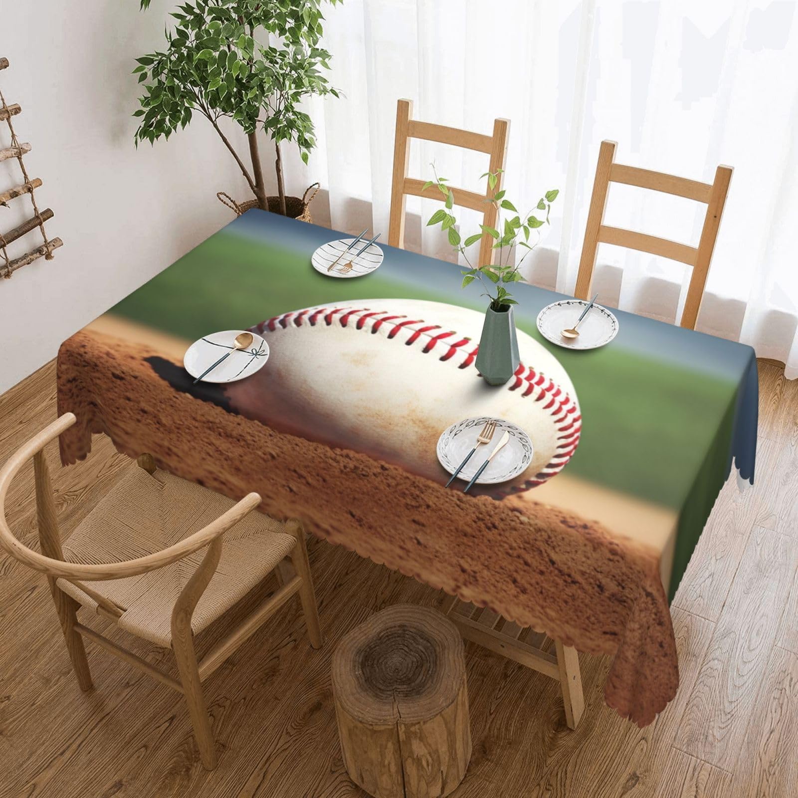 Fodpand Black Baseball Tablecloths For Rectangle Tables 72 X 54 Inches - Reusable And Washable Table Clothes Decorative Table Cover For Dining Tables, Buffet Parties, Wrinkle Resistant