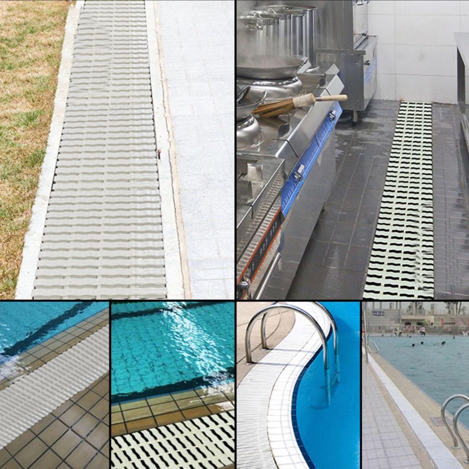 Griglie per Piscine, griglia di Scarico per Piscine, griglia per grondaia da 100 cm, Sistema di drenaggio a 3 Vie per vialetti, patii e terrazze, Set da 8, Soluzione di Troppo Pieno resisten