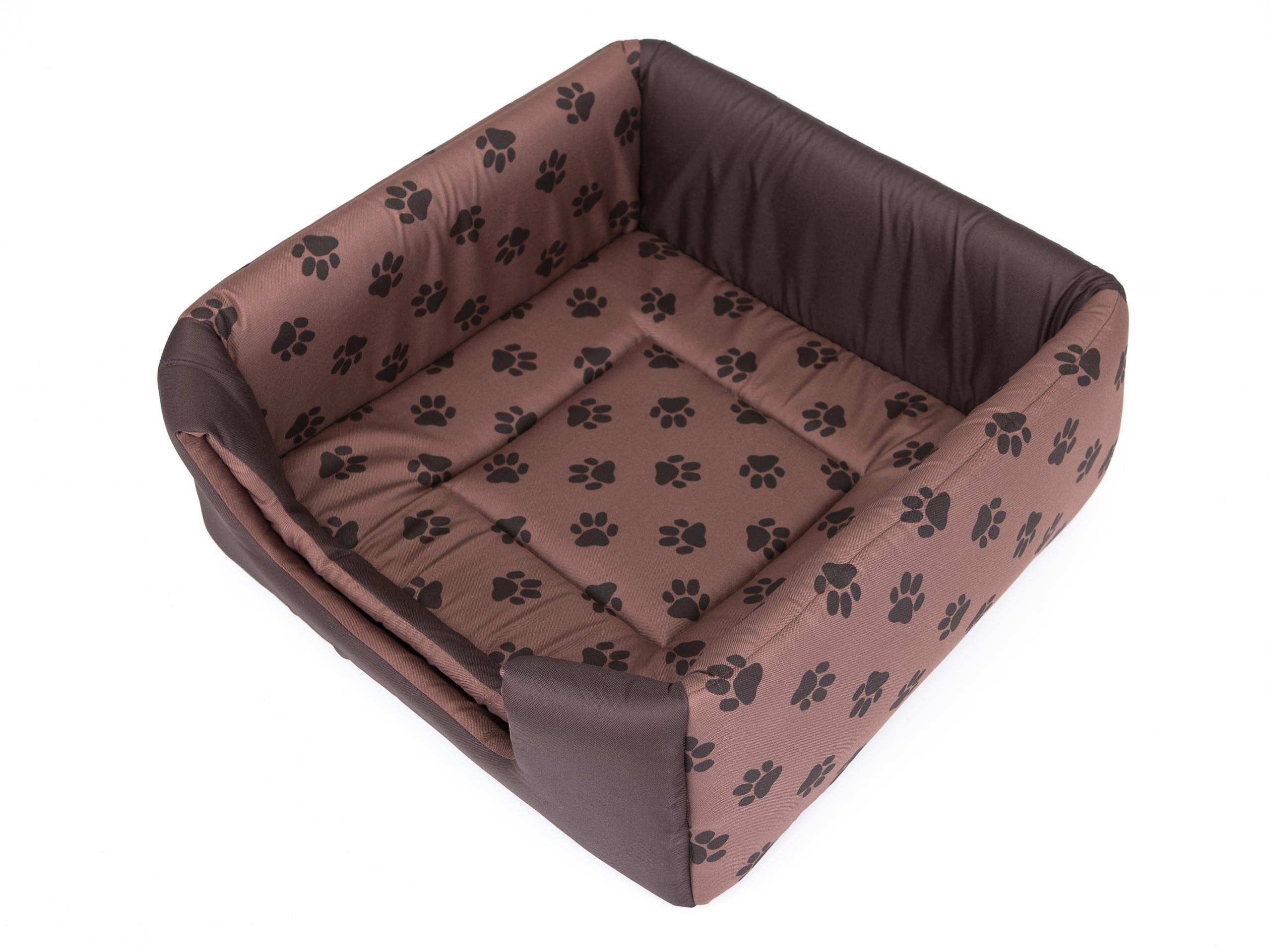 PillowPrim Legowisko dla psa 2 w 1, domek dla psa, legowisko dla psa, legowisko dla zwierząt, jasnobrązowe, ze łapami, rozmiar XL, 53 x 53 cm