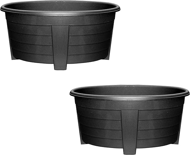 Long Trough / Oval / Square Plant Pot Plastic Planter Indoor Home Outdoor Garden Window Herb Flower Box (55cm Oval Planter Ebony, 2)