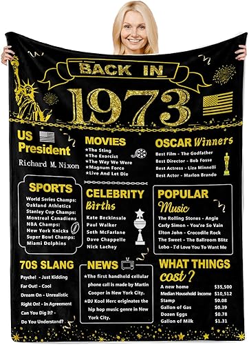 DARUNAXY Regalos de cumpleaños número 50 para hombres y mujeres manta de póster de cumpleaños del año 1973 decoración de fiesta de 50 años 65 x 51