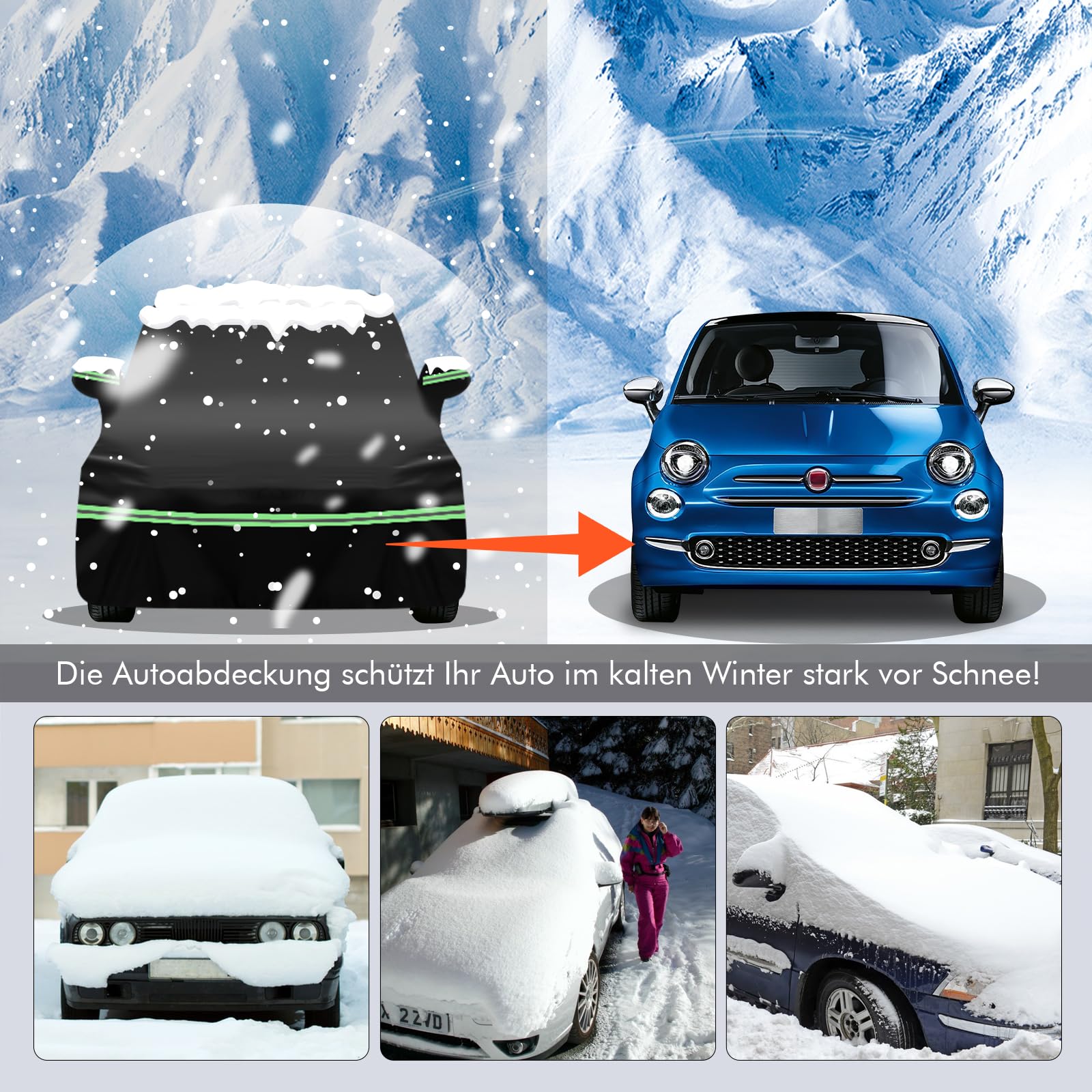MaxAwe Pokrowiec samochodowy wodoodporny do FIAT 500/500C/500E/Abarth 2007-2024, 210D, z zamkiem błyskawicznym