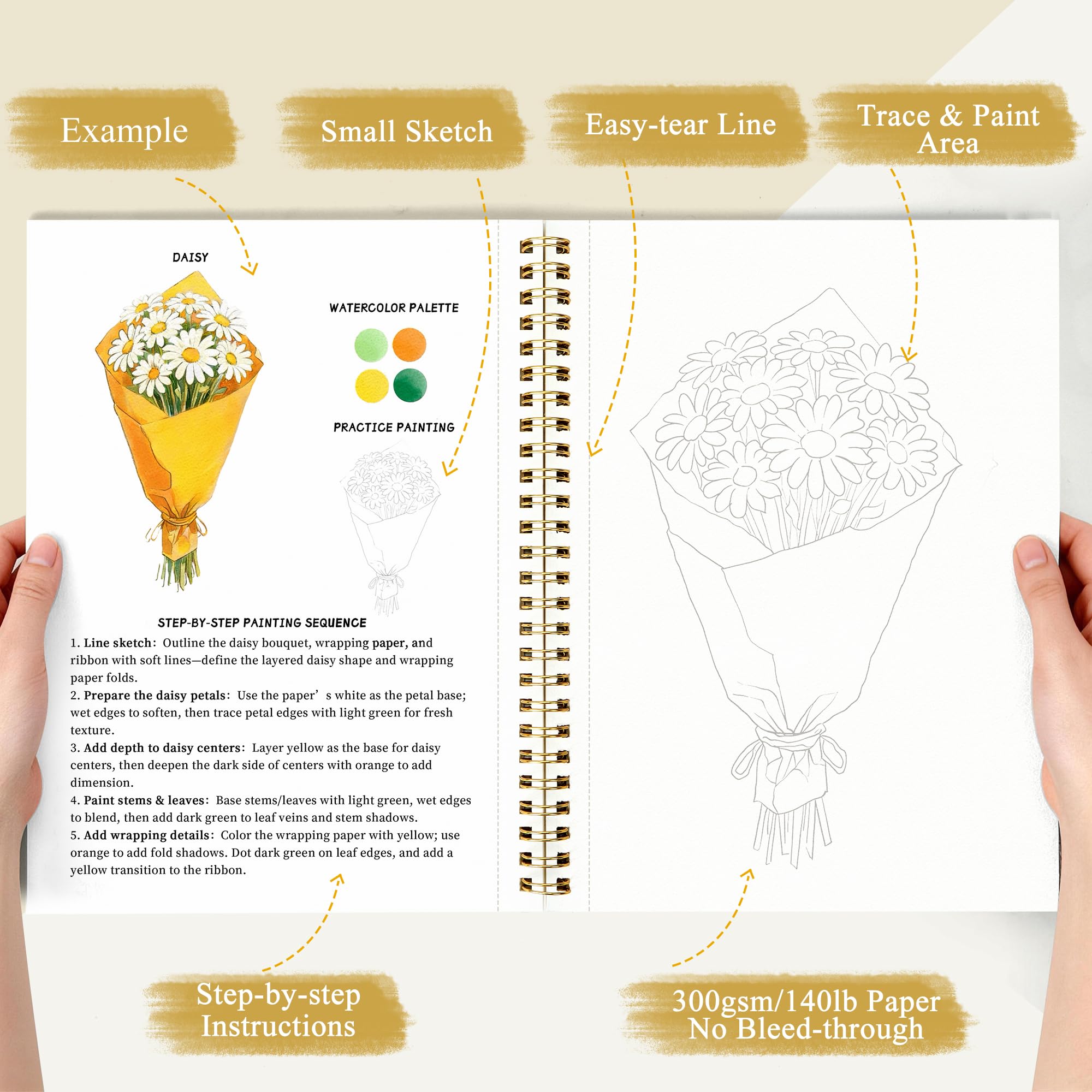 Watercolor Workbook for Beginners - Floral Painting Kit -4