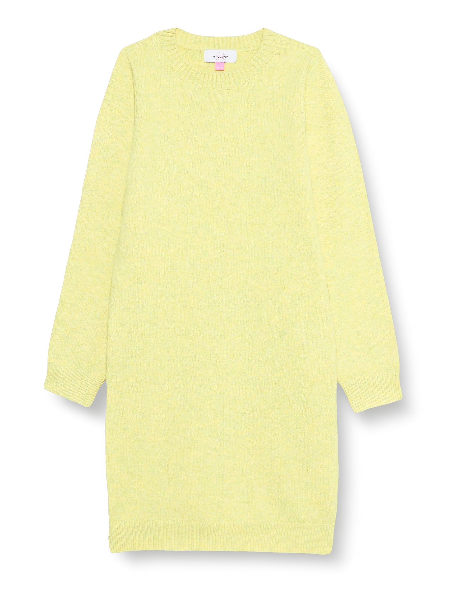 VERO MODA Women's Vmdoffy LS O-Neck Dress Ga Girl Noos, Sulphur Spring/Detail: Melange, 134/140 EU (9-10Y), Sulphur Spring/Detail: Melange, 134/140 EU (9-10Y)