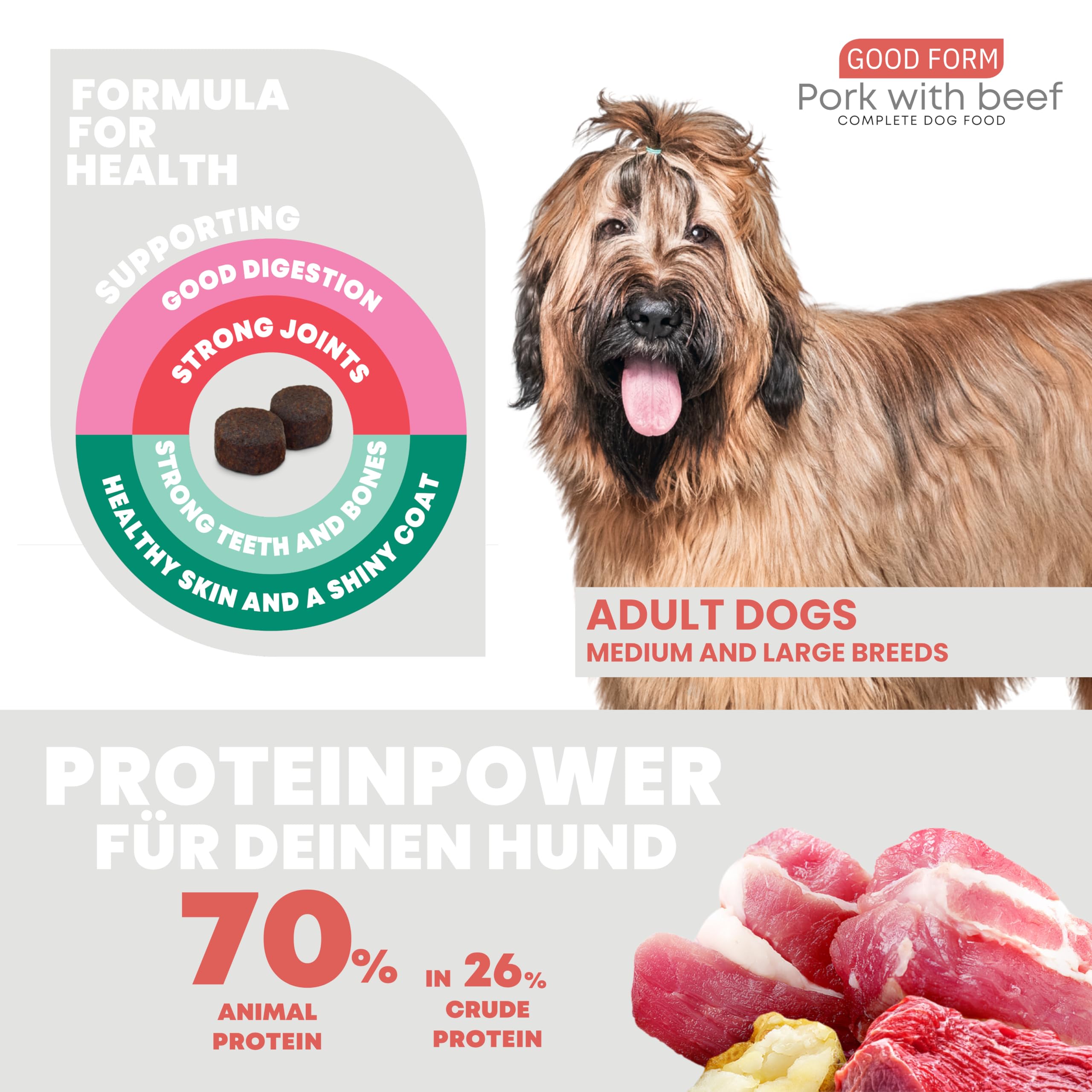 JOHN DOG Trockenfutter für Hunde - Good Form Schwein mit Rind - Getreidefrei - Hundefutter für Erwachsene Aller Rassen - 12kg