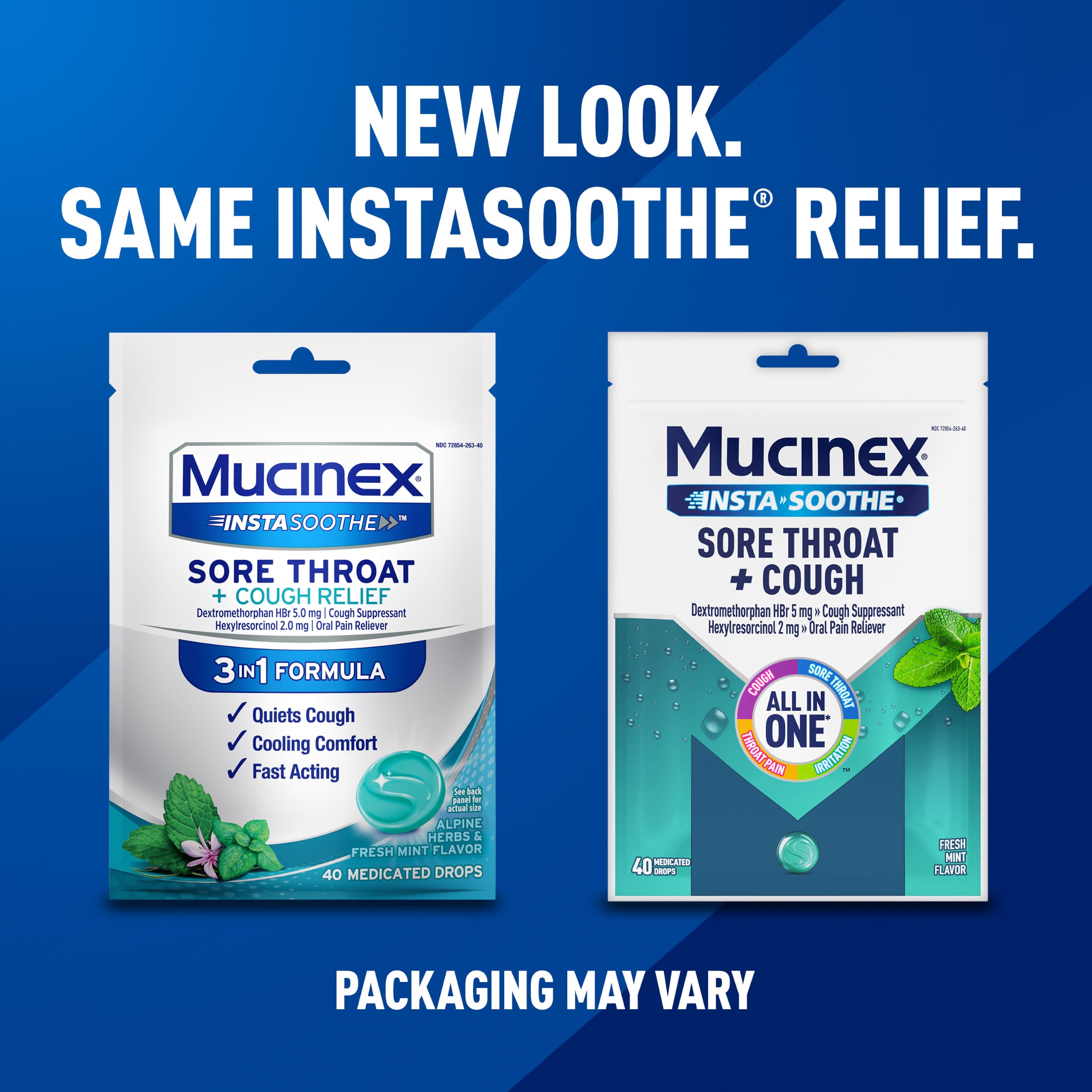 Mucinex InstaSoothe Sore Throat + Cough Relief Alpine Herbs & Mint Flavor, Fast Acting, Cooling Comfort, Powerful Sore Throat Oral Pain Reliever, 40 Medicated Drops — Amazon image 2