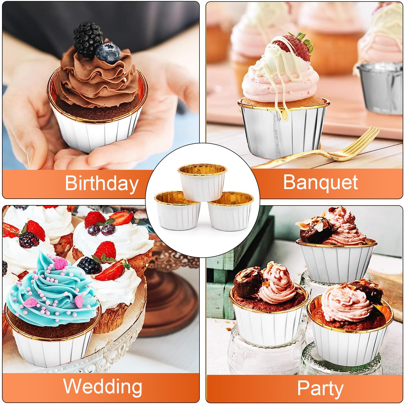 Lot De 100 Caissettes À Cupcakes En Papier Métallisé De Taille Standard Pour La Pâtisserie, Les
