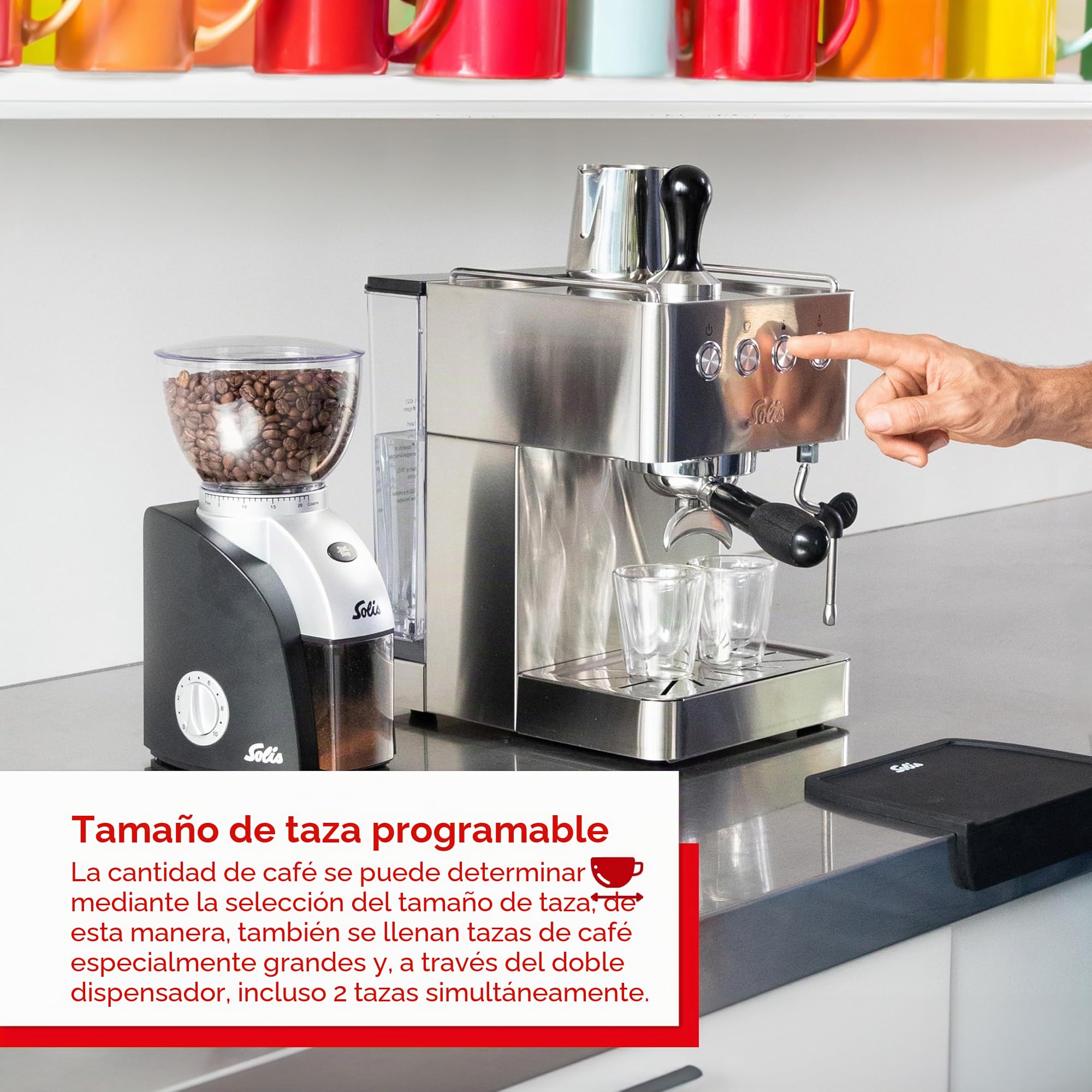 Solis Barista Gran Gusto - Cafetera espresso con depósito de agua extraíble, máquina semiautomática de portafiltros con soporte de filtro profesional de 58 mm, función de agua caliente y vapor, acero