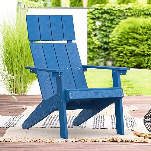 LUE BONA Silla Adirondack con reposacabezas, modernas sillas Adirondack de plástico con respaldo alto, silla para fogatas Adirondack de polietileno