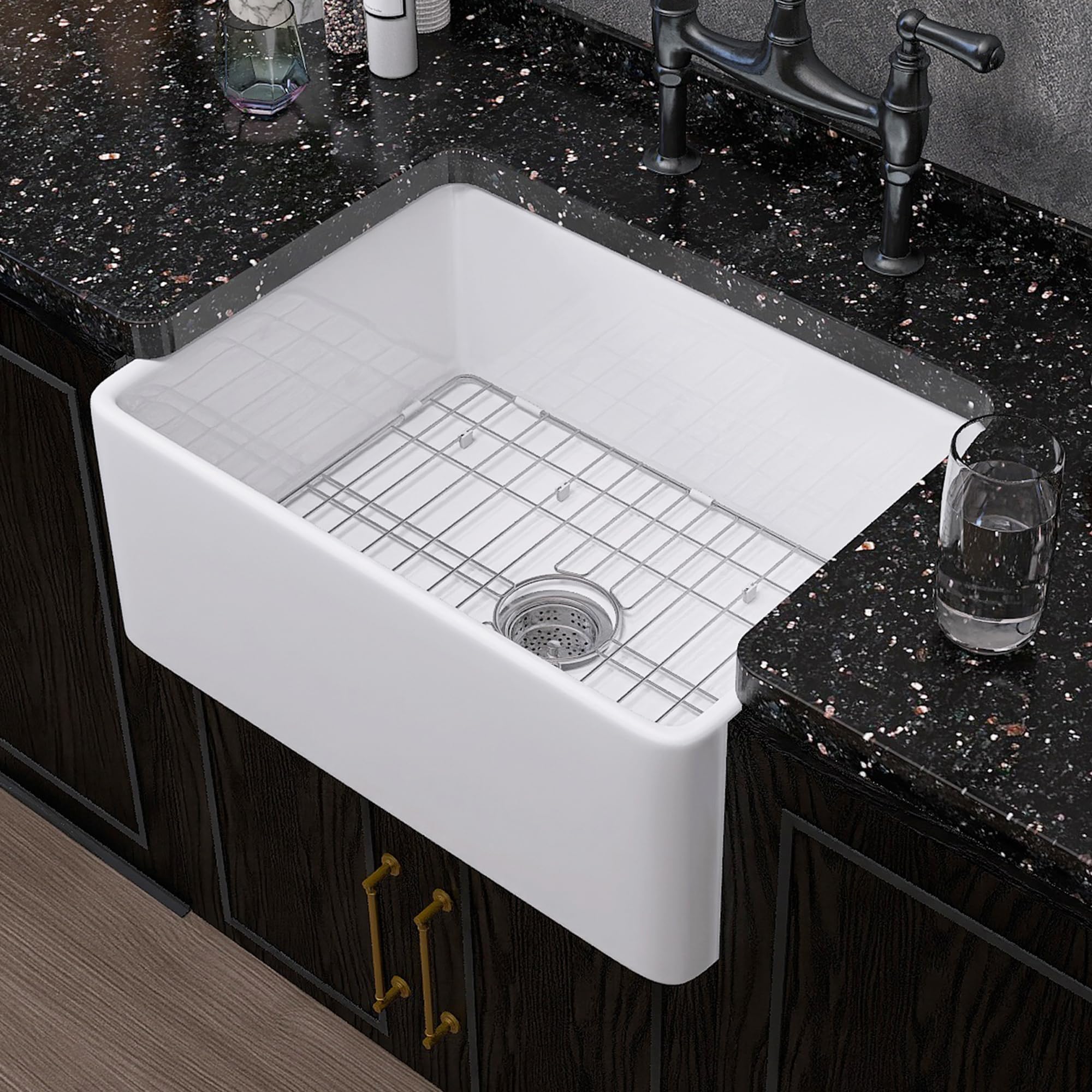 Miuara Farmhouse Sink 24 Inch - Small Apron Front Undermount Kitchen Sink Reversible 24"x18"x10", Farm House Style Single Bowl, Heavy Duty Solid Fireclay, Glossy White, for Kitchen & Laundry