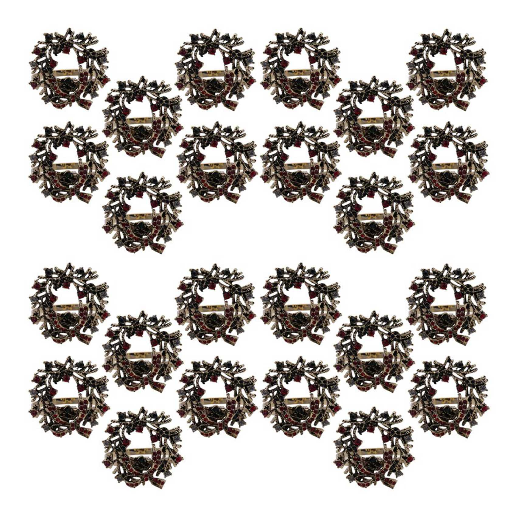 Hndhbfgrt 24Pcs Christmas Wreath Napkin Rings Metal Napkin Buckle Napkin Holder Napkin Circle