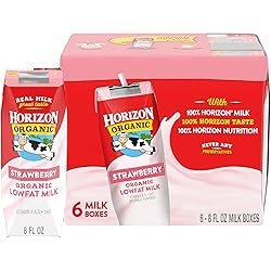 Horizon Organic Shelf Stable 1% Lowfat Strawberry Milk Boxes, USDA Certified Organic UHT Milk from Pasture-Raised Cows, No Refrigeration Required, 8 fl oz, 6 Count