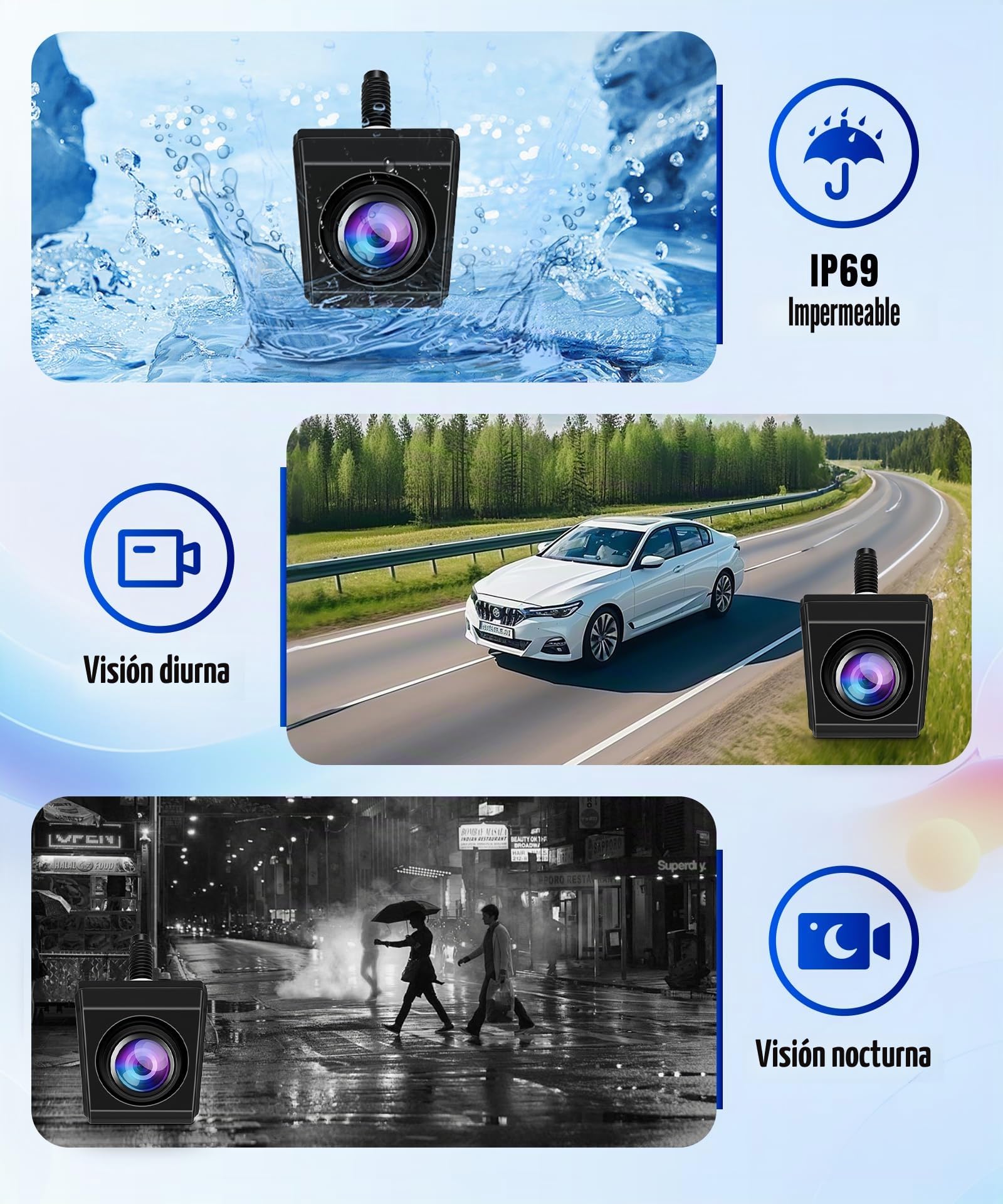 VECHTEL Cámara de visión Trasera con Monitor 4.3",Kit de Asistencia para aparcar,IP69 AHD visión Nocturna Cámara Rotar 360° Gran Angular 170°,con Enchufe para Encendedor de Cigarrillos