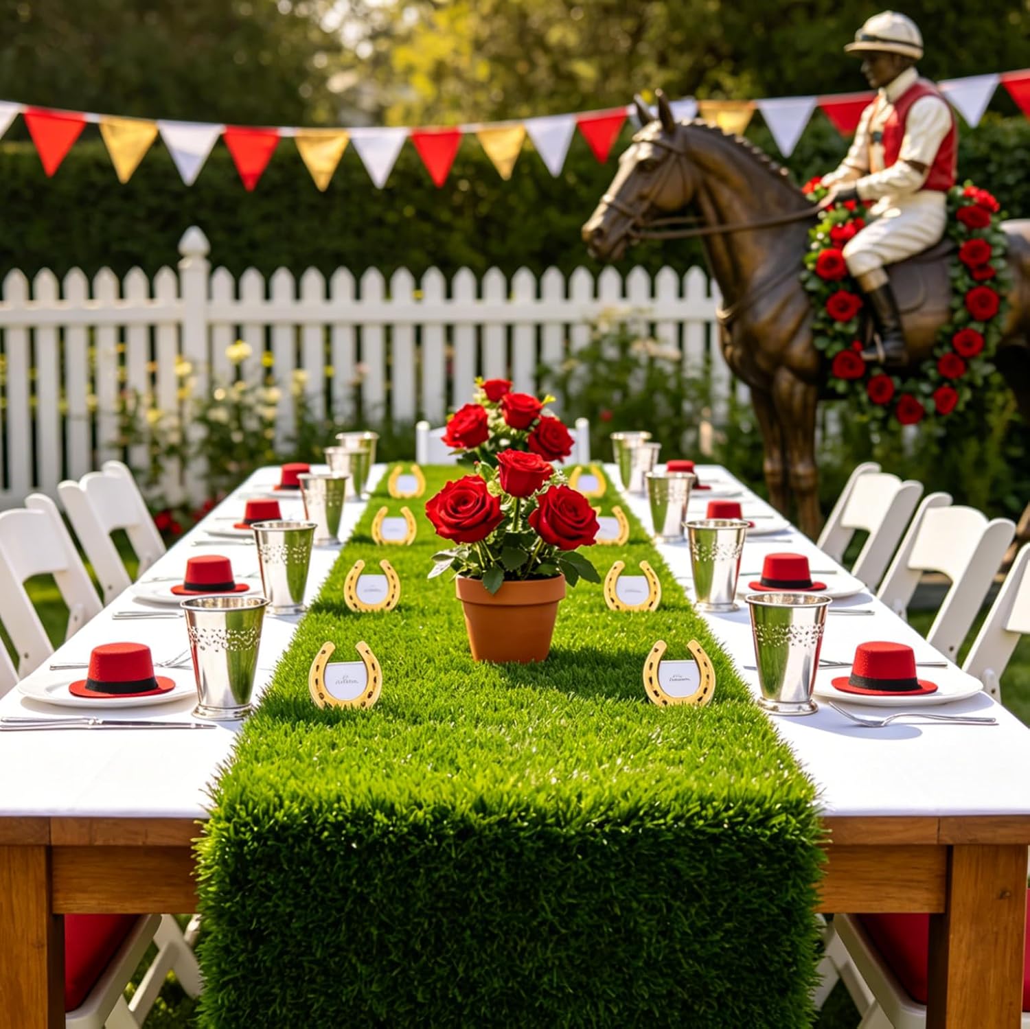 XLX TURF Green Grass Table Runner 12 x 132 Inch, Artificial Greenery Table Centerpiece Tabletop Decor for Wedding, Birthday Party, Banquet, Baby Shower