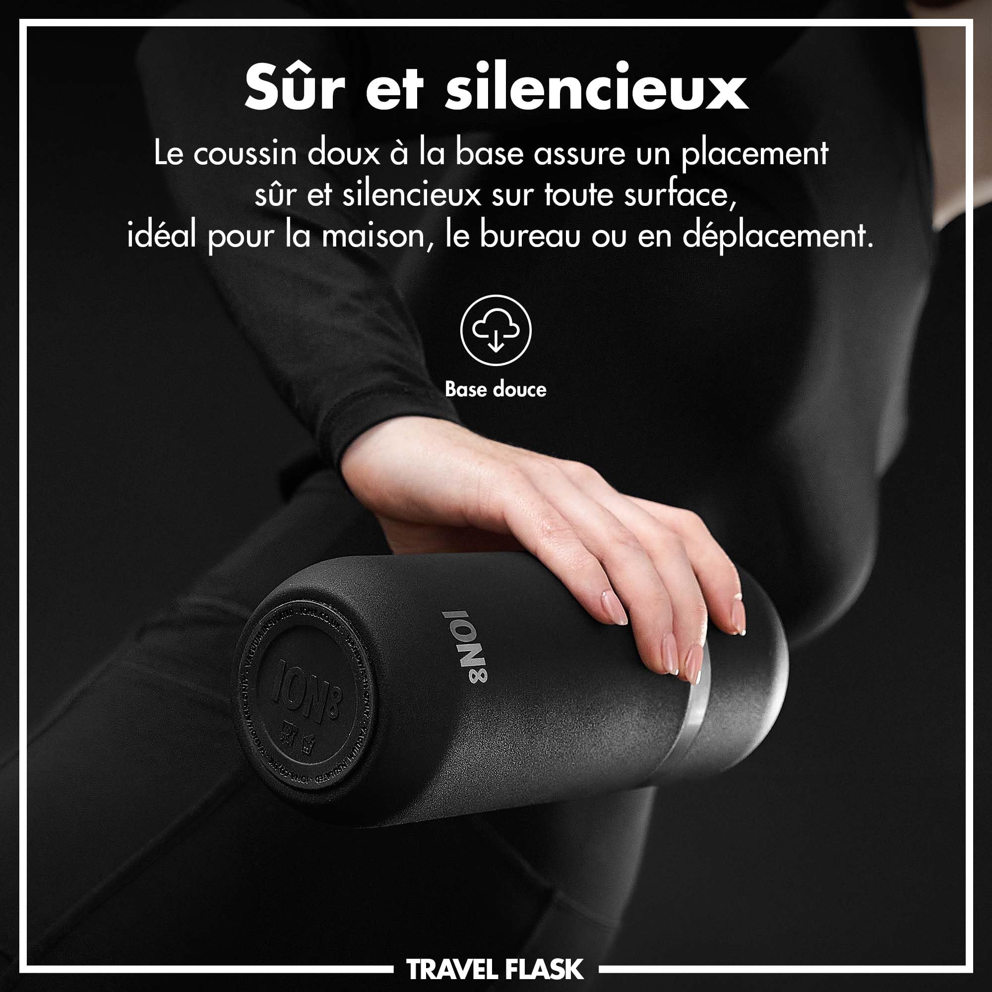 ION8 Gourde Isotherme ThermoShield pour Boissons Chaudes ou Froides, Grande Tasse Isotherme, Capacité de 2 Tasses, Bouchon Magnétique et Base Souple - Élégant et Écologique, Noir