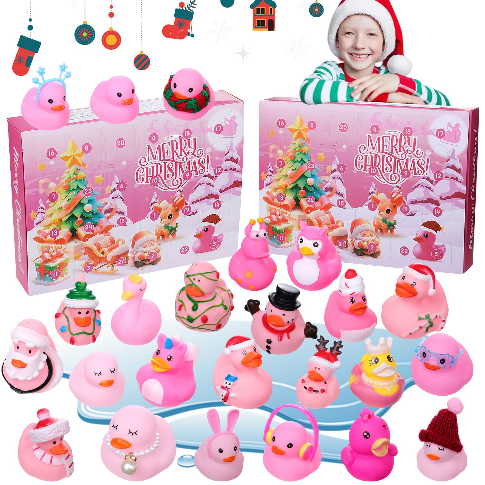 Antsparty Rubber Duck Advent Calendar 2025, 24 Days Christmas Countdown Calendar, Ducks Bath Toys Christmas Countdown for Boys Girls
