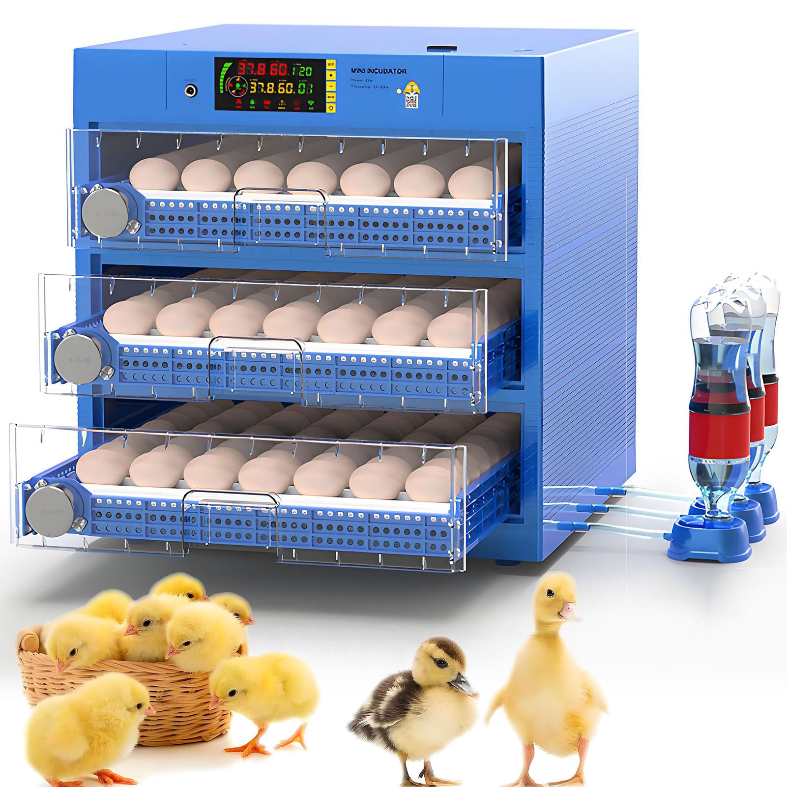 SHENGSHIYU General Purpose Incubators,Full-Automaatic Incubator for Chicken Eggs,3-in-1 Function: Incubation,Hatching and Brooding,Adjustable Spacing Roller,Automatic Egg Turning 3Layers