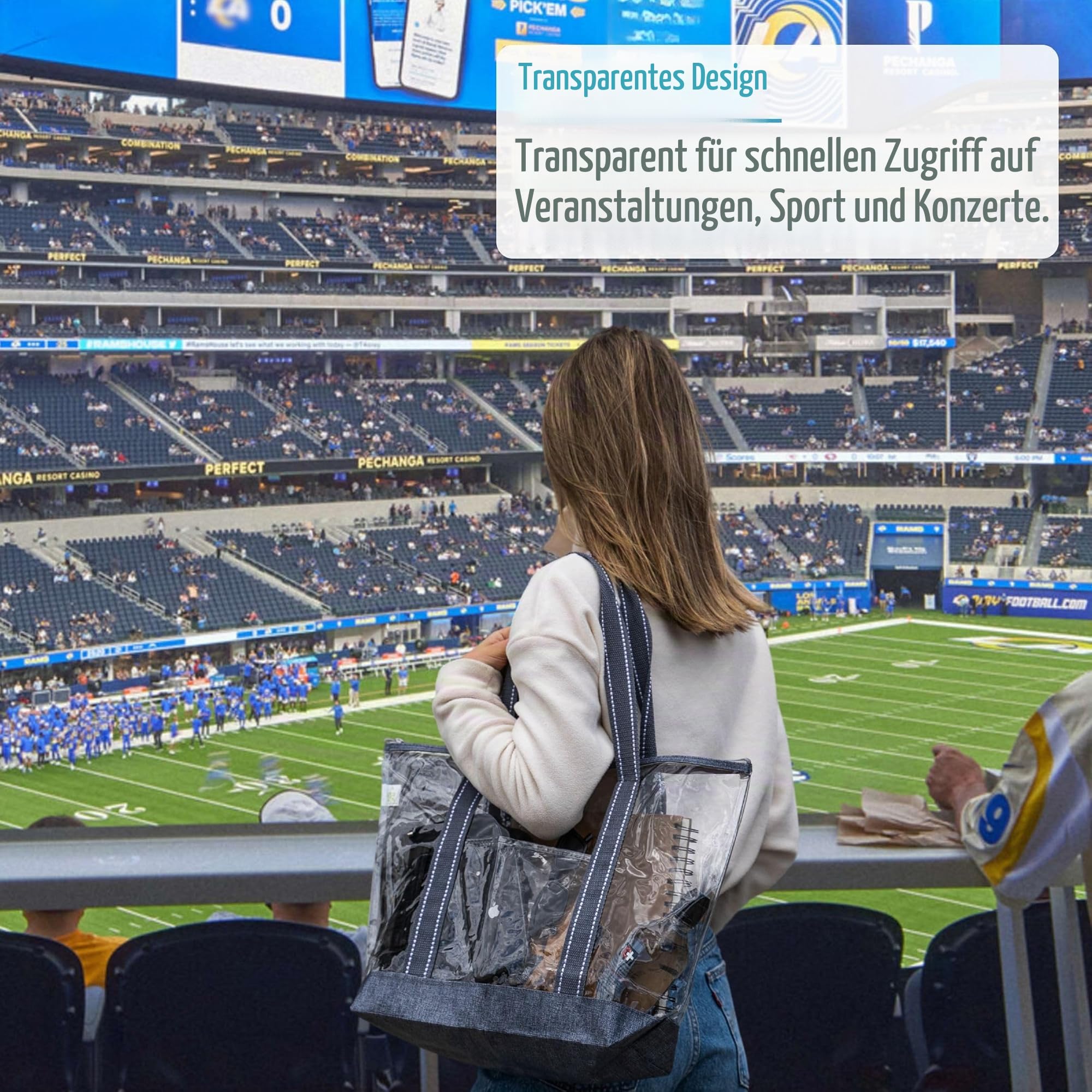 VENO 2er Pack Durchsichtige Tasche mit Reißverschluss und Fronttasche, Wiederverwendbar Transparente PVC-Tasche für Arbeit Stadion Strand Pool Konzert Wasserpark Outdoor