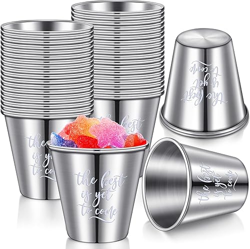 Juego de 48 vasos de chupito de acero inoxidable de 2.3 onzas, regalos de boda, inspiradores y divertidos, pequeños vasos de chupito de metal, vasos