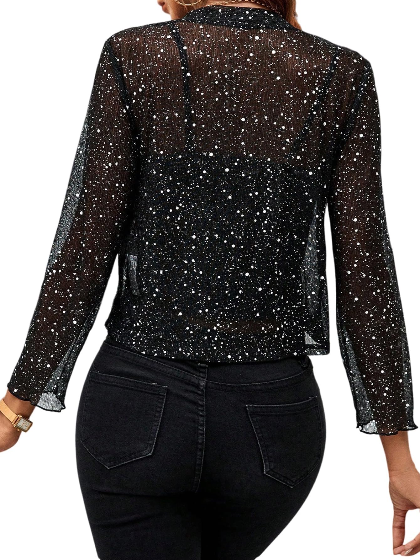 GORGLITTER Hauts à paillettes pour femme - Tenue de fête en maille - Veste transparente - Tenue d'été - Cardigan léger à manches longues