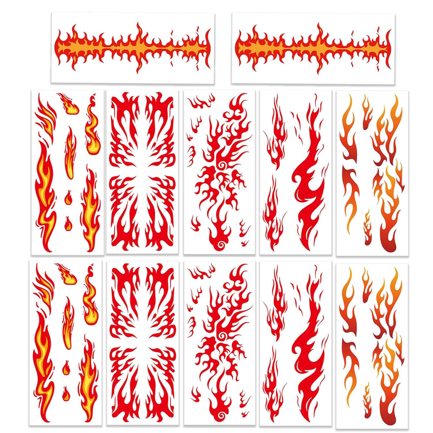 12 Sheets Red Yellow Flame Temporary Tattoo Stickers Hippie Realistic Waterproof Transfer Tattoos for Women Man Halloween Face Body Decoration
