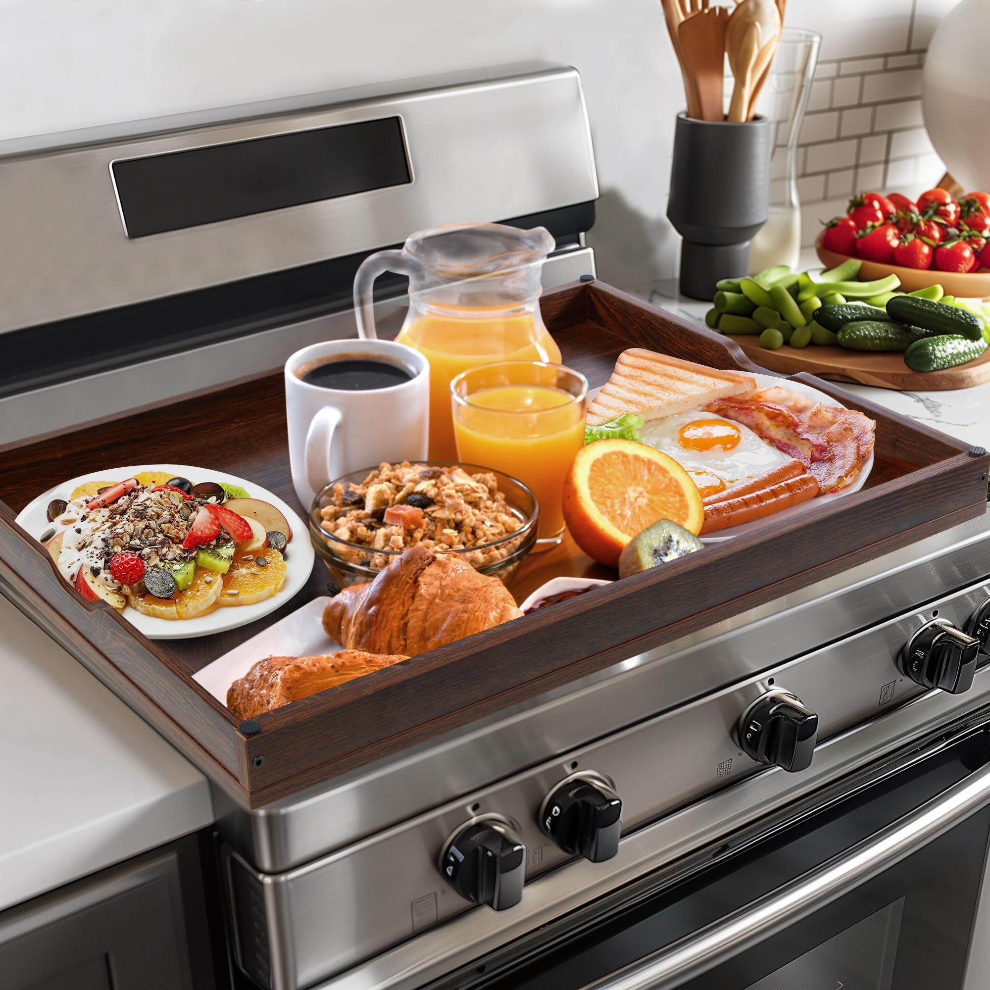 WOLKI 30" Noodle Board Stove Top Cover For Gas &amp; Electric Stoves, Walnut