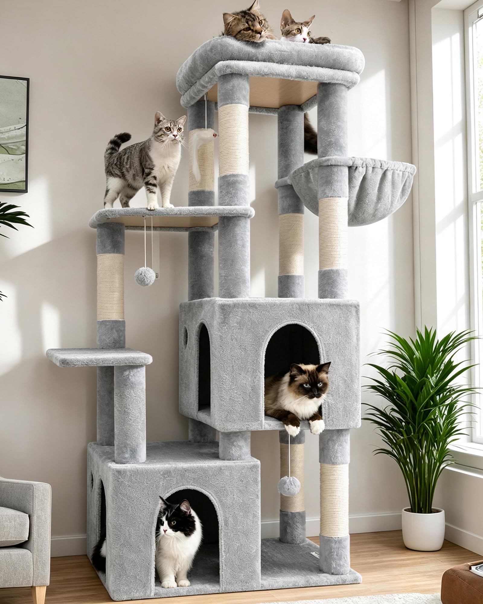 Globlazer Heavy Duty Cat Trees for Big Cats Maine Coon, F61, Cloud Grey