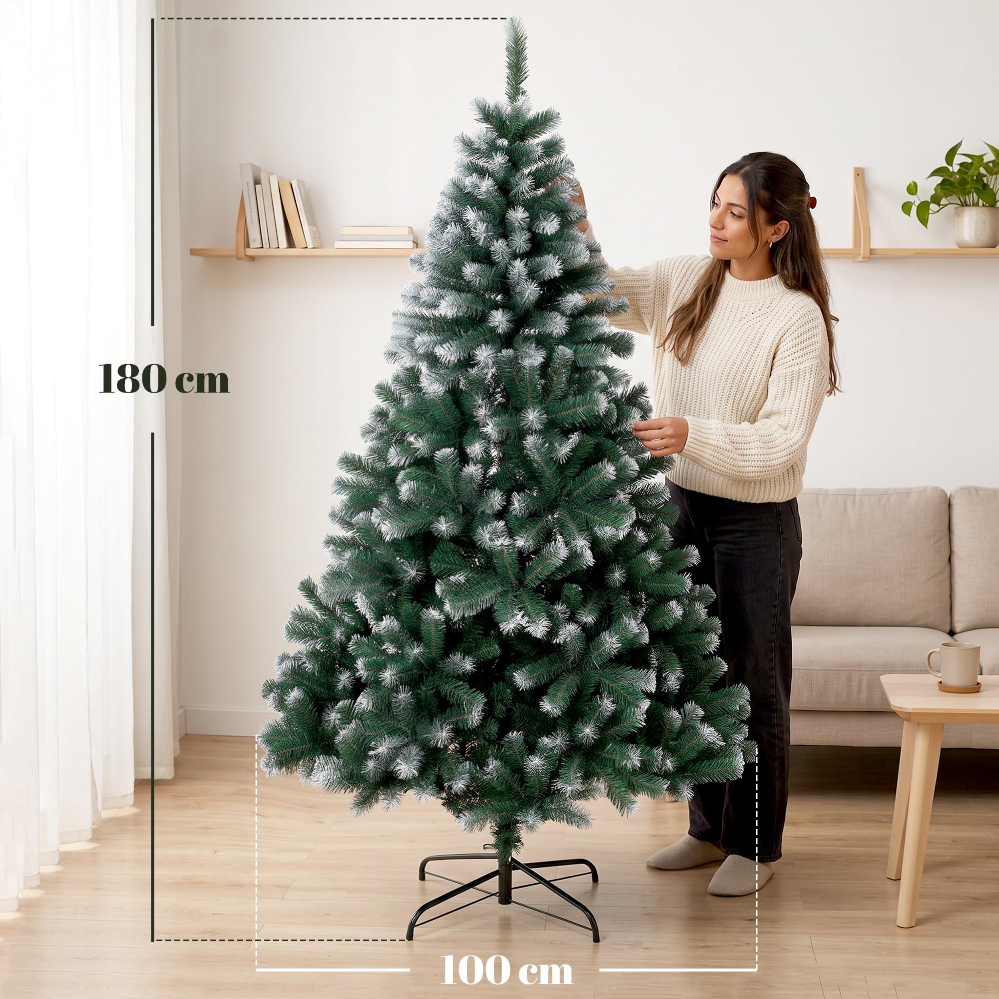 HOMCOM Albero di Natale 180 cm con 700 Rami Ignifughi Innevato Verde