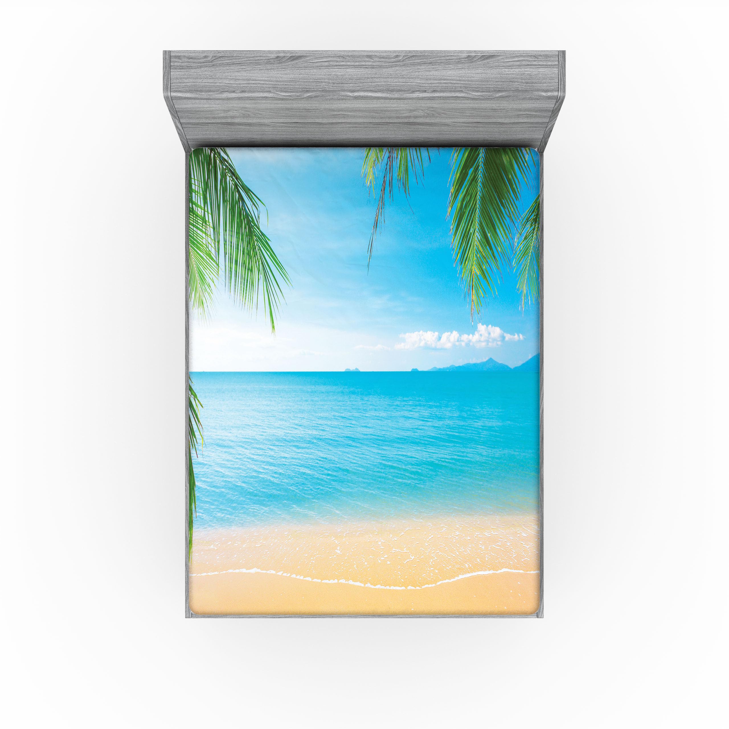 Ambesonne Beach 2 Pack Fitted Sheet, Exotic Lagoon Sand Ocean, Bed Cover All-Round Elastic Deep Pockets 2 Pieces, Package Contains 2 California King Fitted Sheets, Brown Sky