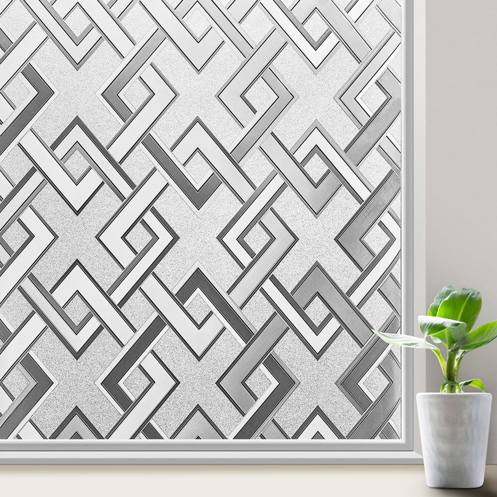 Fensterfolie, statische Vinyl, 3D-Sichtschutzfolie, dekorative Glasabdeckung, nicht klebend, UV-blockierend, abnehmbar, quadratisch, für Büro, Schlafzimmer, Wohnzimmer (90 x 200 cm)