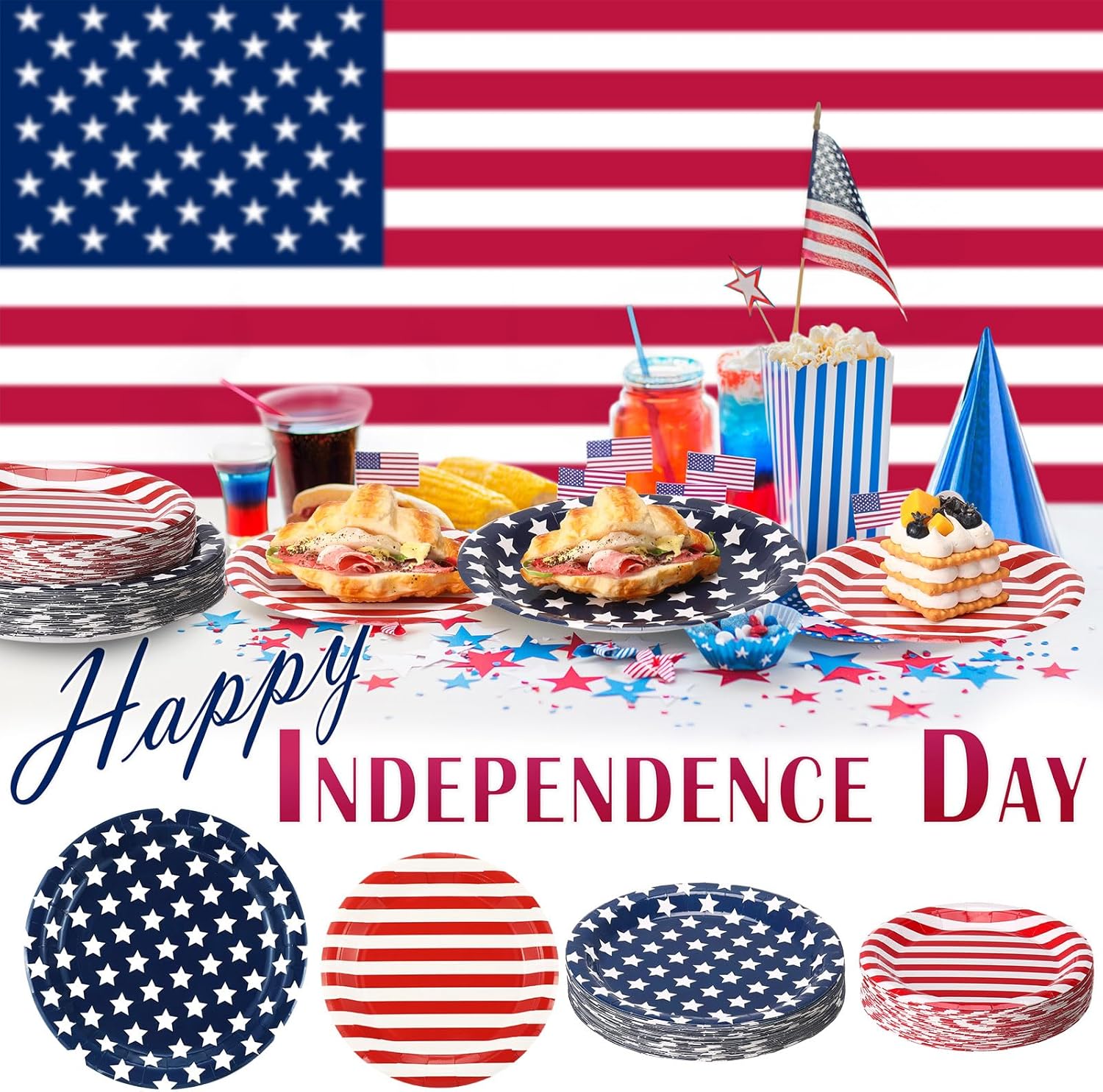 Mumufy 100 Pack 4th of July Paper Plates Patriotic Paper Plates American Flag for Patriotic Party, Independence Day Dessert Party Favors for Veterans Day Election Day