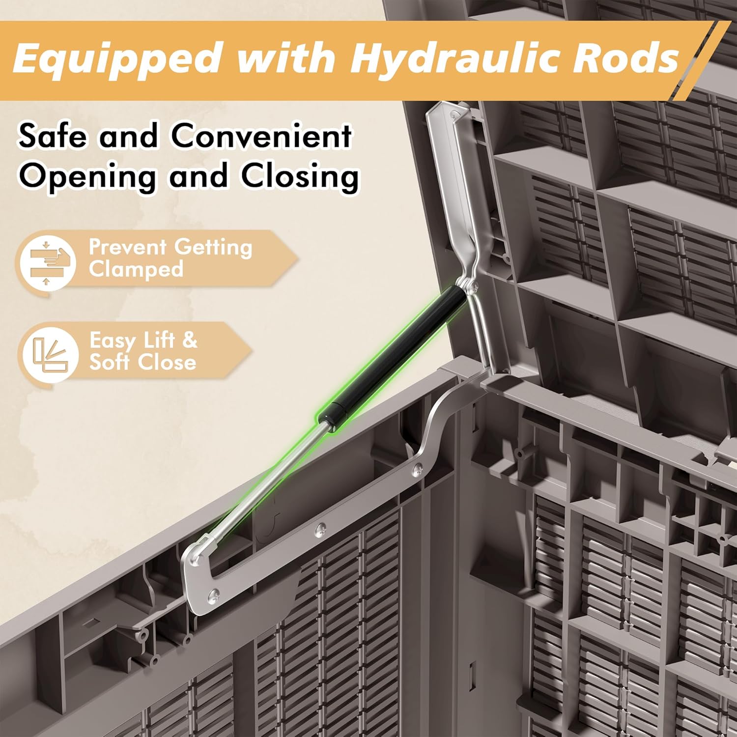 100 Gallon Outdoor Storage Box, Resin Deck Boxes Outdoor Waterproof For Patio Furniture, Garden Tools, Pool Supplies, Lockable And UV Resistant (Rattan Gray) - Image 4