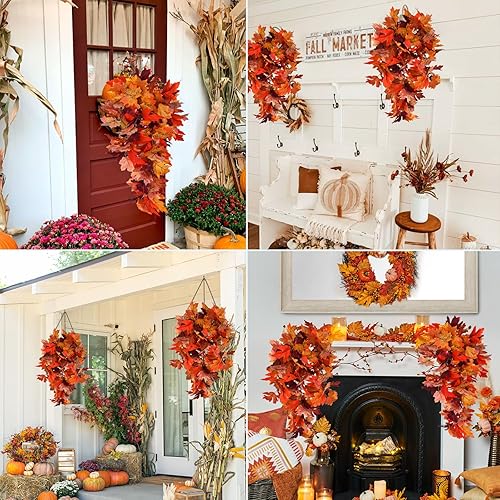 Miniatura 7 de RECUTMS 2 guirnaldas artificiales de hojas de arce otoñales de 2.5 pies para colgar, guirnaldas de arce de otoño, plantas de vid de hojas sintéticas
