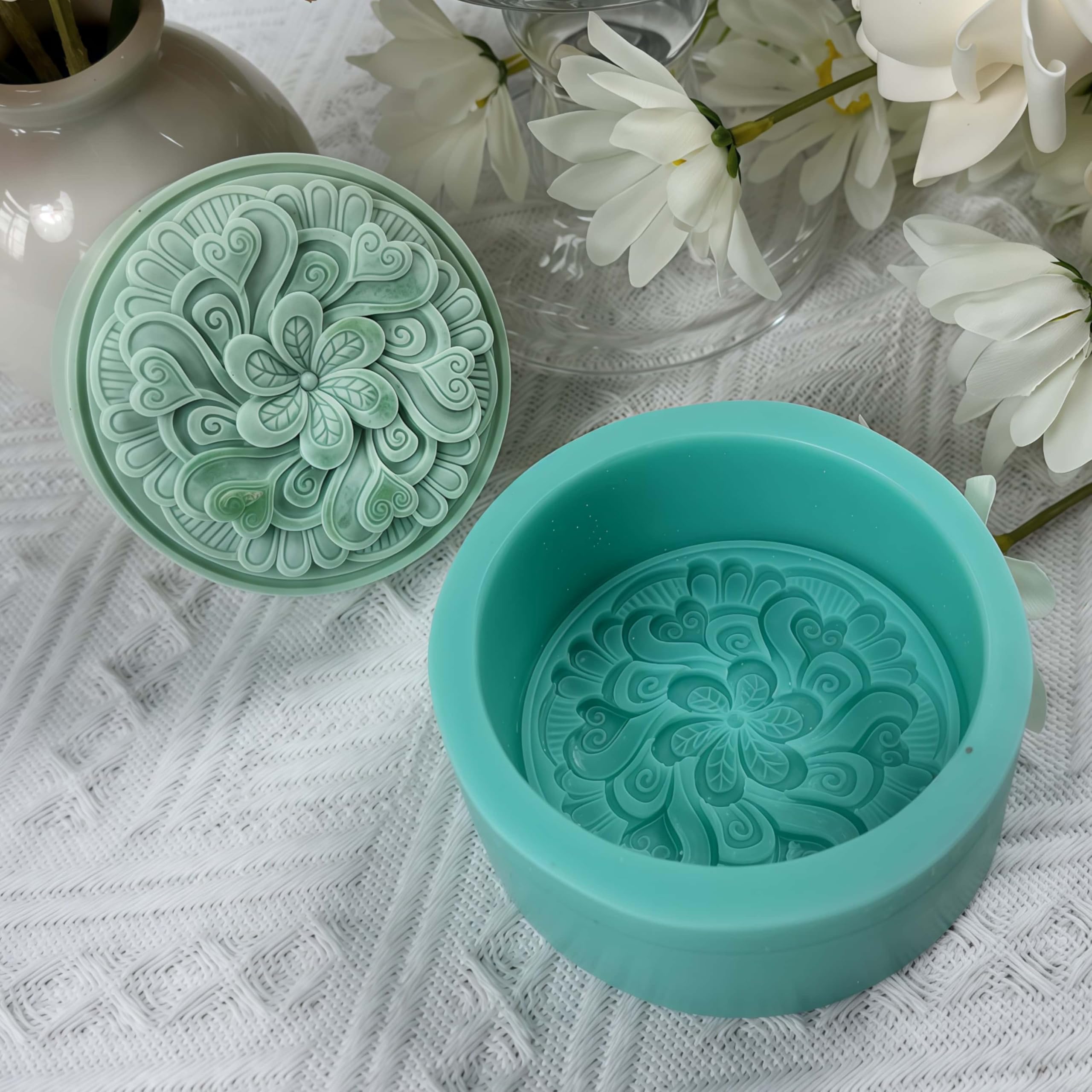 Molde de jabón de plumas de pavo real, moldes redondos de silicona para jabón natural, cera perfumada, pastel, molde difusor de yeso aromático
