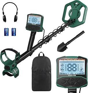 Professional Metal Detector for Adults & Beginners – 5 Modes, Pinpoint, Large Backlit LCD, IP68 Waterproof Coil, Adjustable Sensitivity, Lightweight, Green
