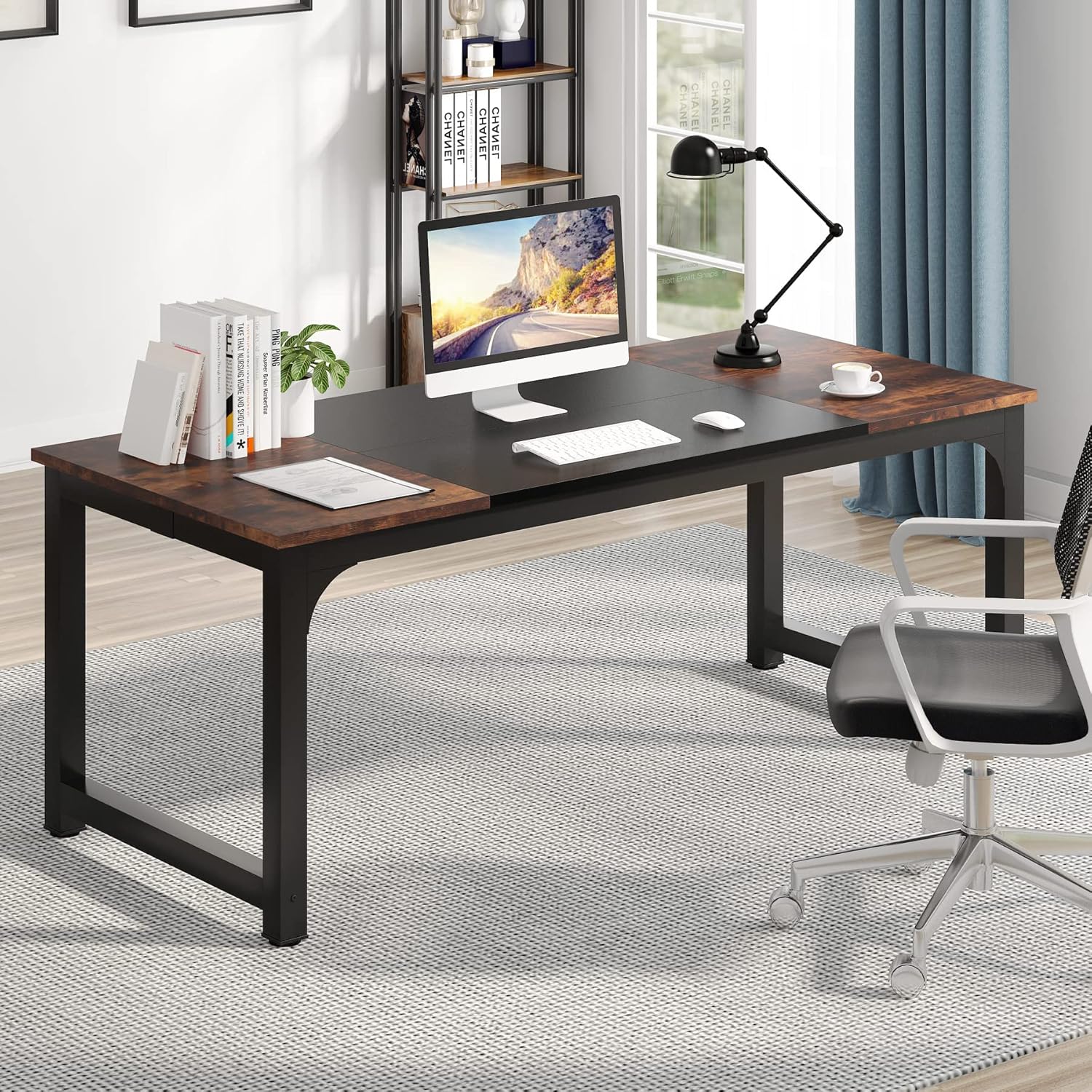 Tribesigns Modern Computer Desk used as a large conference table in an office.