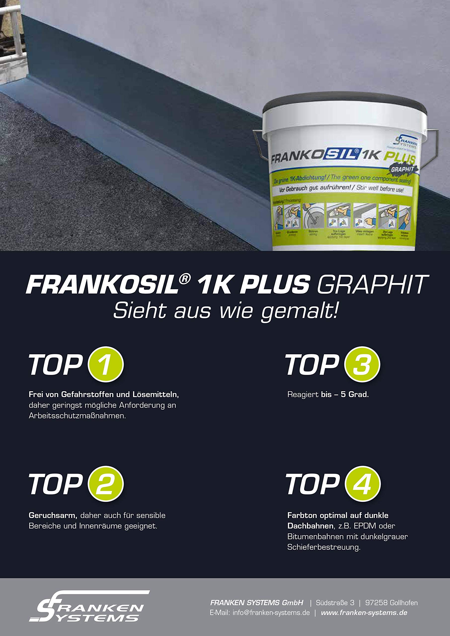 1K PLUS - SCHNELLABDICHTUNG lösemittelfreier Flüssigkunststoff (6 kg/Eimer - Farbe: graphit)