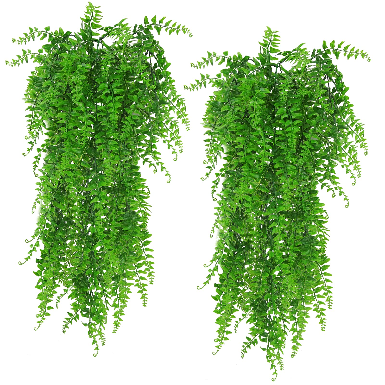 Artificial Hanging Plants Fake Vines Greenery Faux Ivy Leaves for Wall Home Room Garden Wedding Garland Outside Decoration (2Pack Boston Ferns)