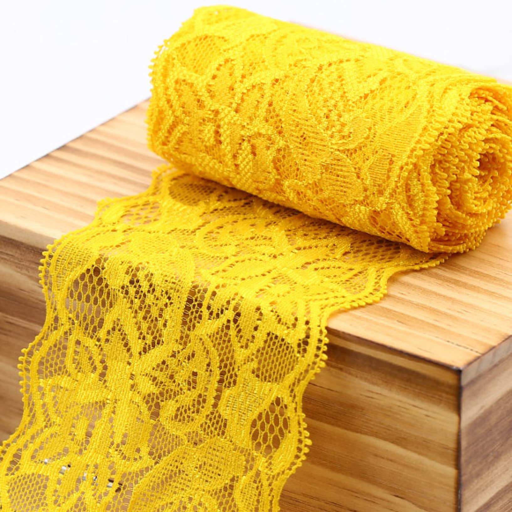 Cinta de Encaje, Ribete de Encaje, Cinta de Encaje Ancha con Ribete elástico de Flores, 10 Yardas (3,1"), Encaje Suave for Manualidades y Costura.(Yellow)
