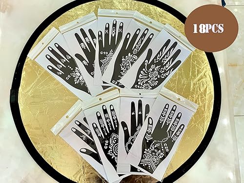 Miniatura 2 de 18 hojas de plantillas de henna para manos, plantillas de tatuajes temporales indios y árabes para arte de manos y cuerpo